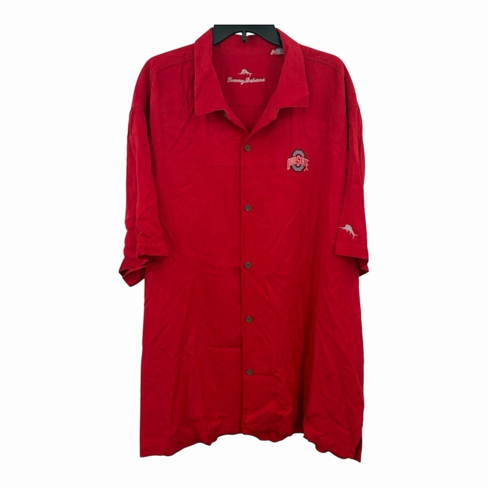 Tommy Bahama Ohio State Buckeyes Shirt Mens 3XL Red Silk Camp Button Down OSU